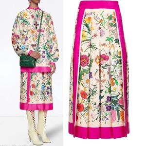 Gucci Fuchsia Flora Foulard Pleated Twill Skirt